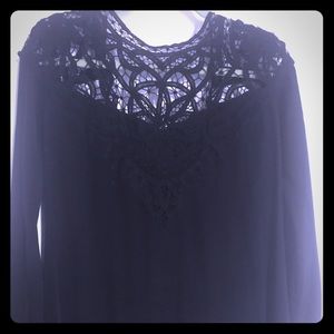 FL&L Black 100% Silk Lace Front Maxi Dress Small